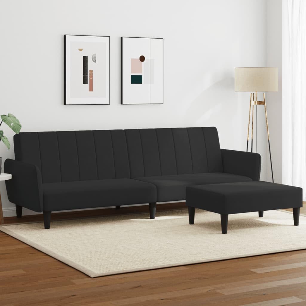 vidaXL 2 Seater Sofa Bed with Footstool Black Velvet, 3216253